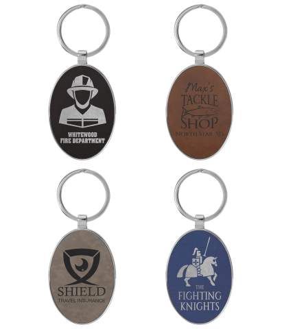 Oval Leather & Metal Keychain