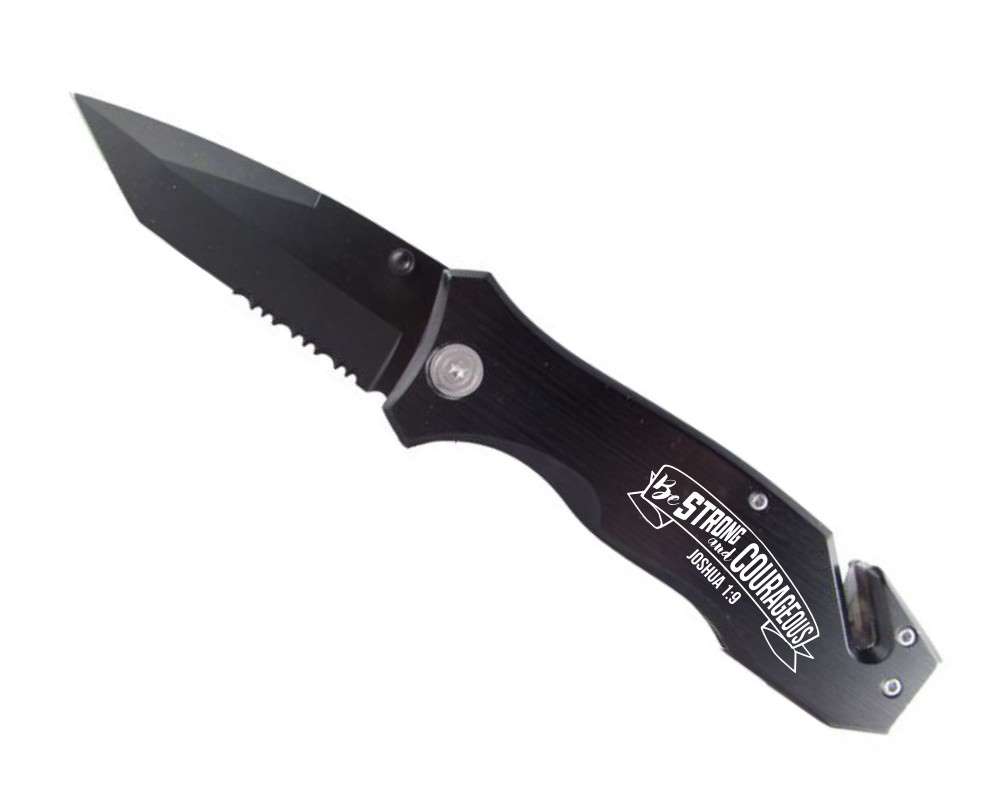 Strong & Courageous Black Rescue Knife