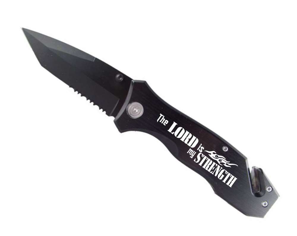 The Lord is my Strength Black Rescue Knife