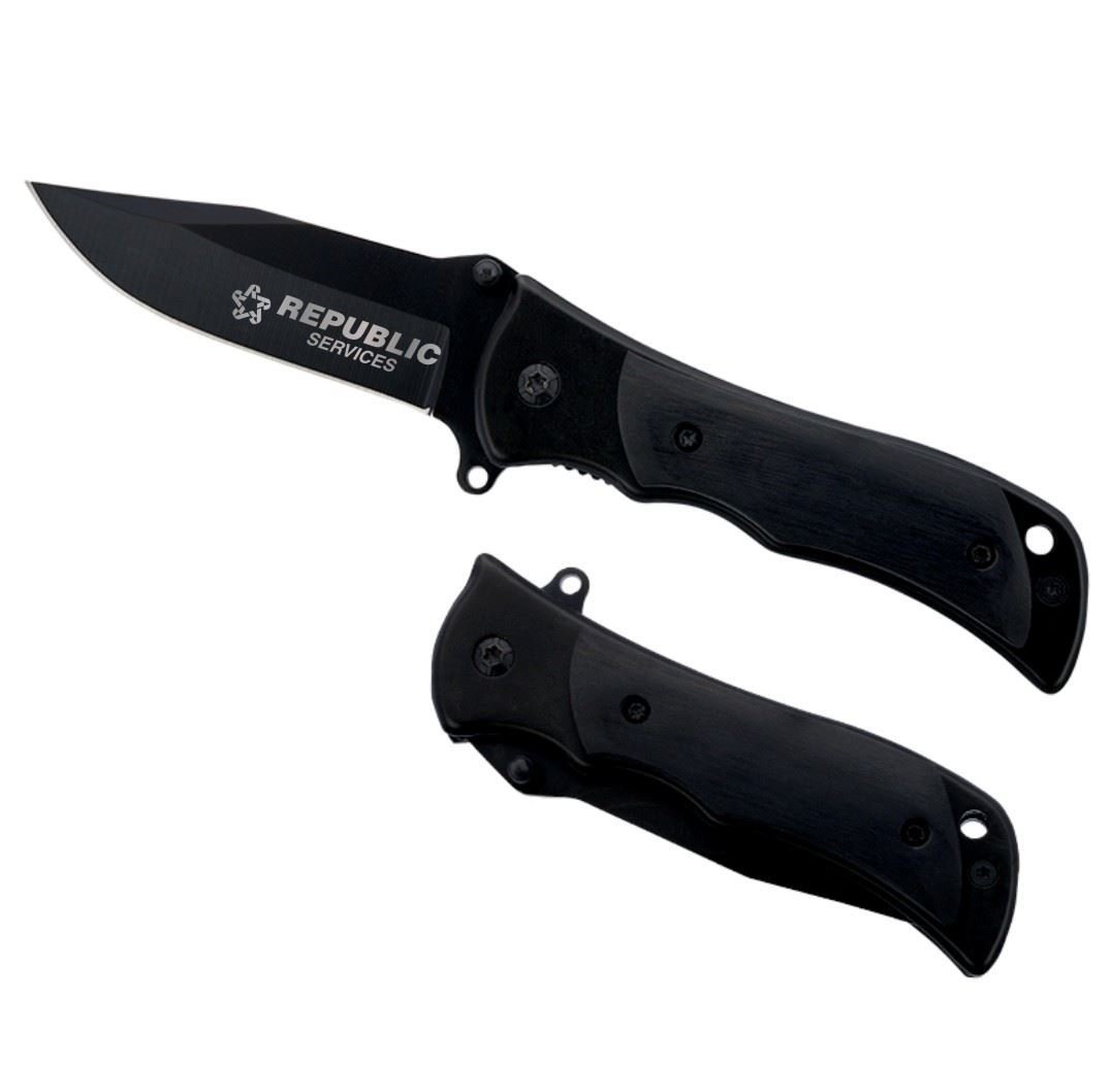 Laser Engraved Ajax Black Wood Handle Folding Pocket Knife, 2.625" blade