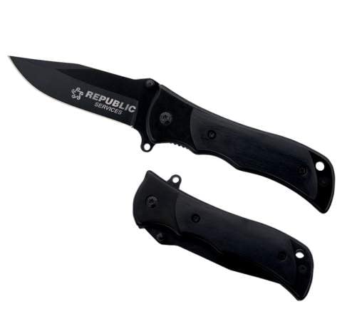 Laser Engraved Ajax Black Wood Handle Folding Pocket Knife, 2.625" blade