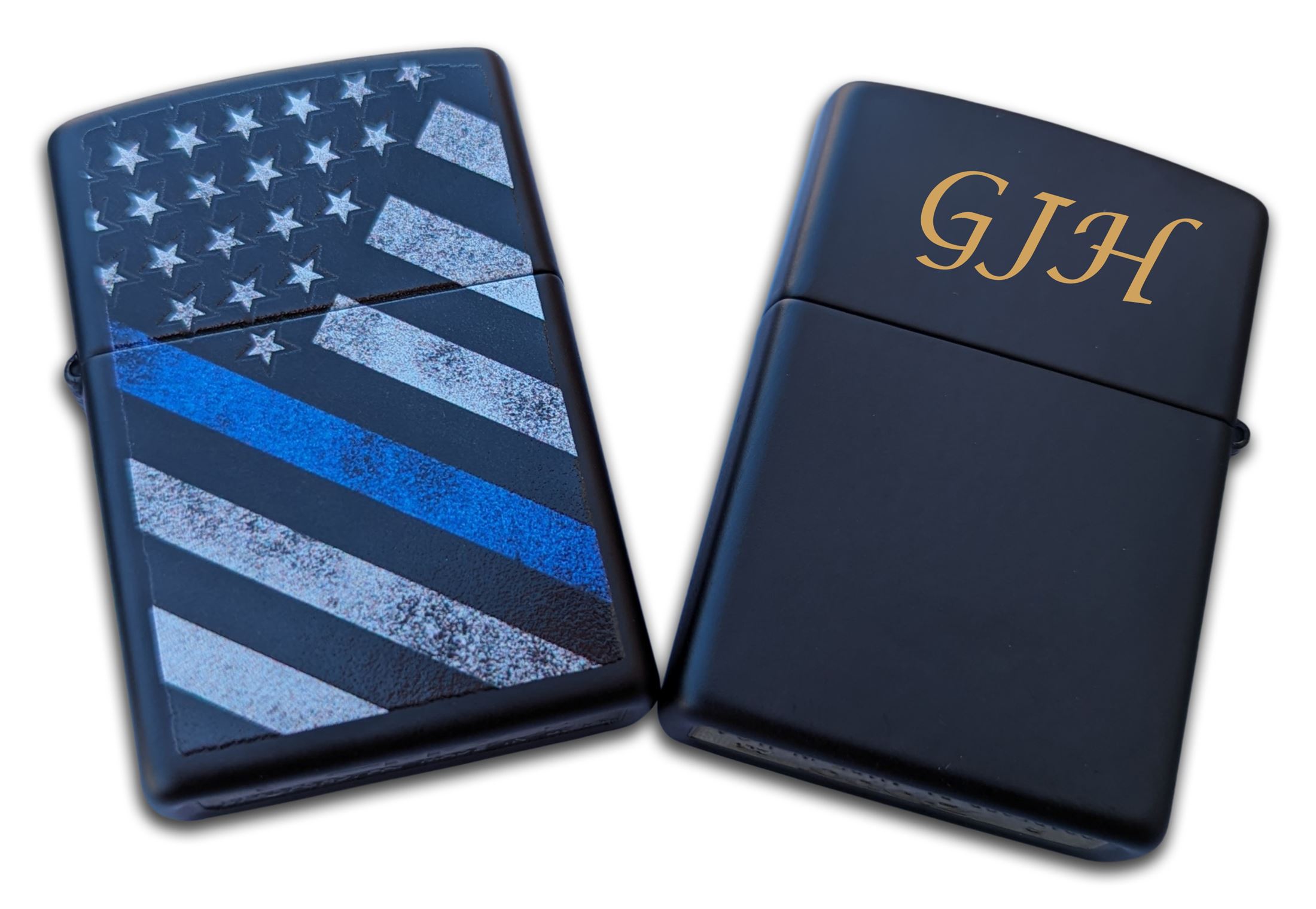 Engraved Thin Blue Line Zippo - Black