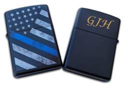 Engraved Thin Blue Line Zippo - Black