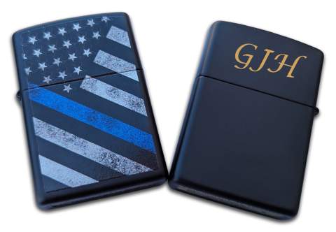 Engraved Thin Blue Line Zippo - Black