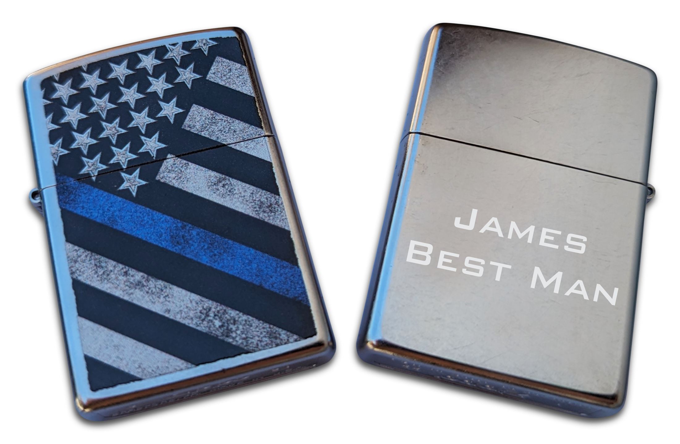Personalized Thin Blue Line Silver Zippo - Chrome