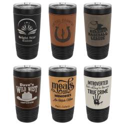 Personalized Polar Camel 20 oz. Black Leatherette Tumbler with Slider Lid