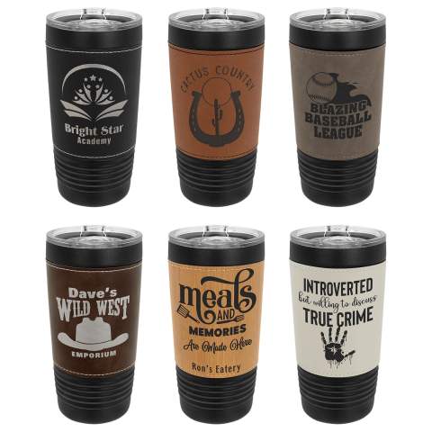 Personalized Polar Camel 20 oz. Black Leatherette Tumbler with Slider Lid