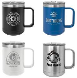 Stainless Steel Vacuum Insulated Mug with Slider Lid, Powder Coated, 15oz