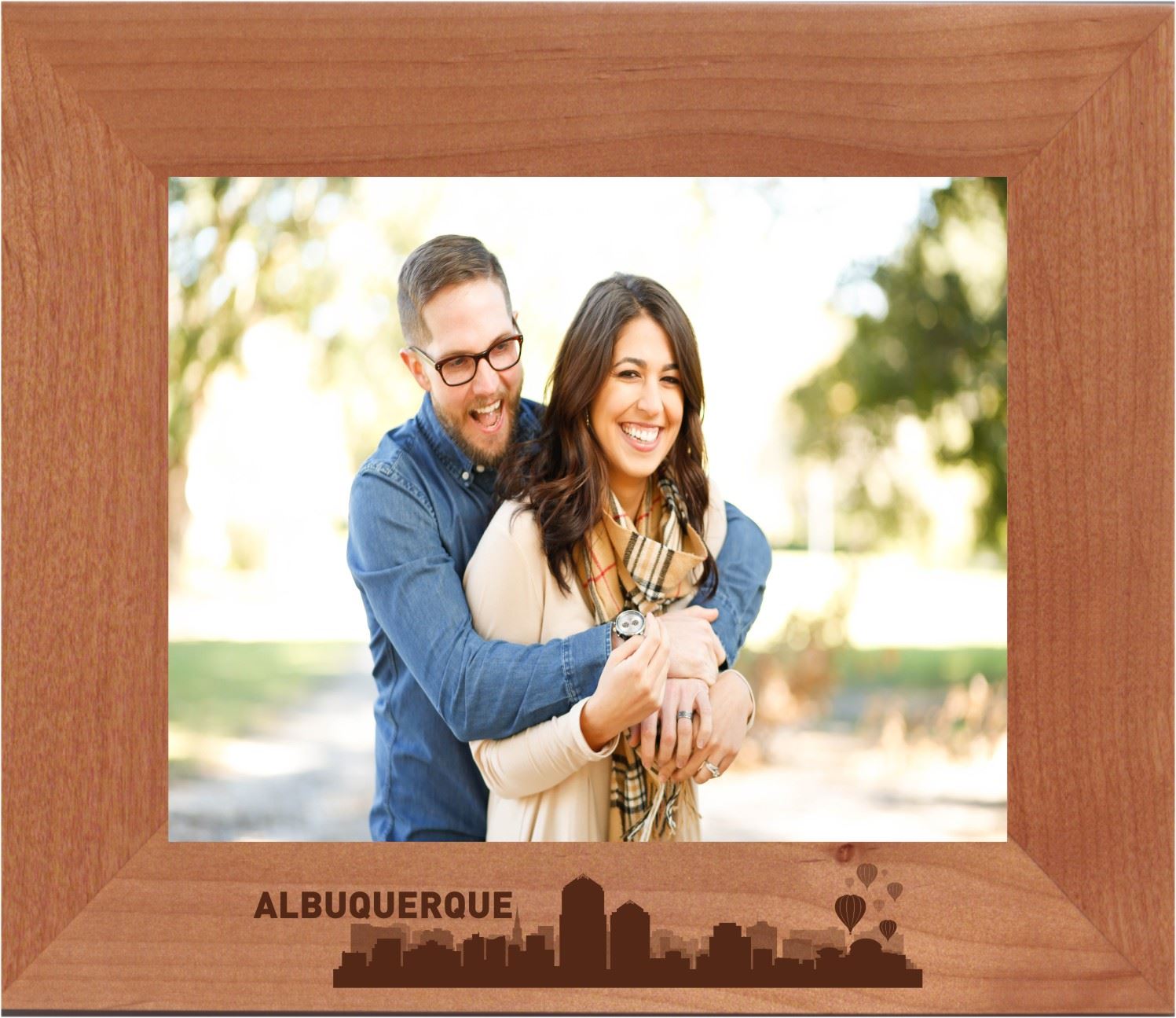 Albuquerque, New Mexico City Skyline Engraved Wood Photo Frame