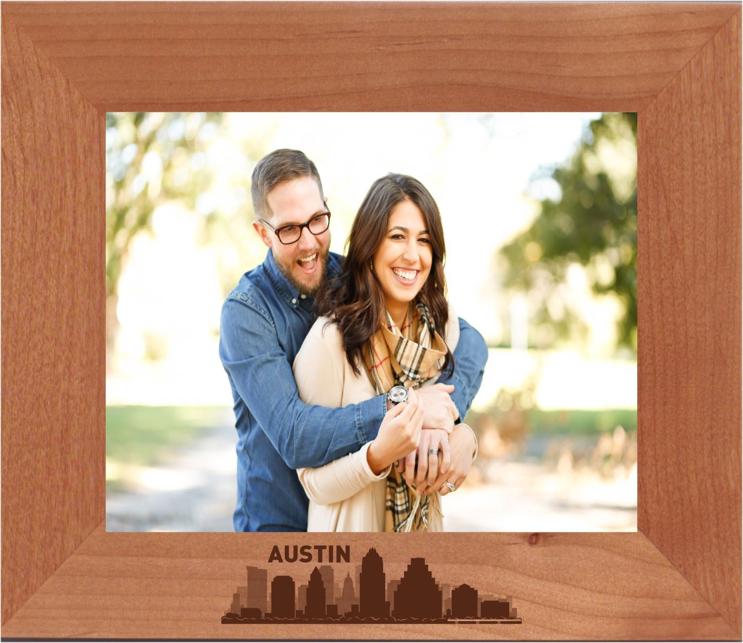 Austin, Texas City Skyline Engraved Wood Photo Frame