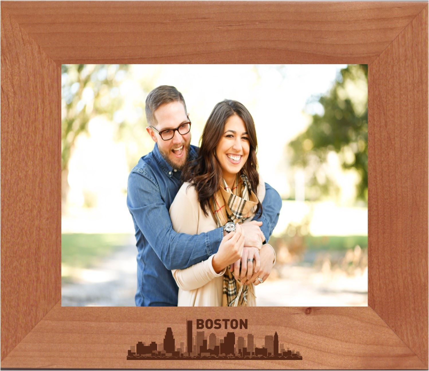 Boston, Massachusetts City Skyline Engraved Wood Photo Frame