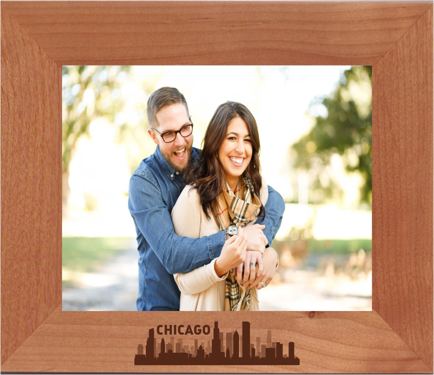 Chicago, Illinois City Skyline Engraved Wood Photo Frame
