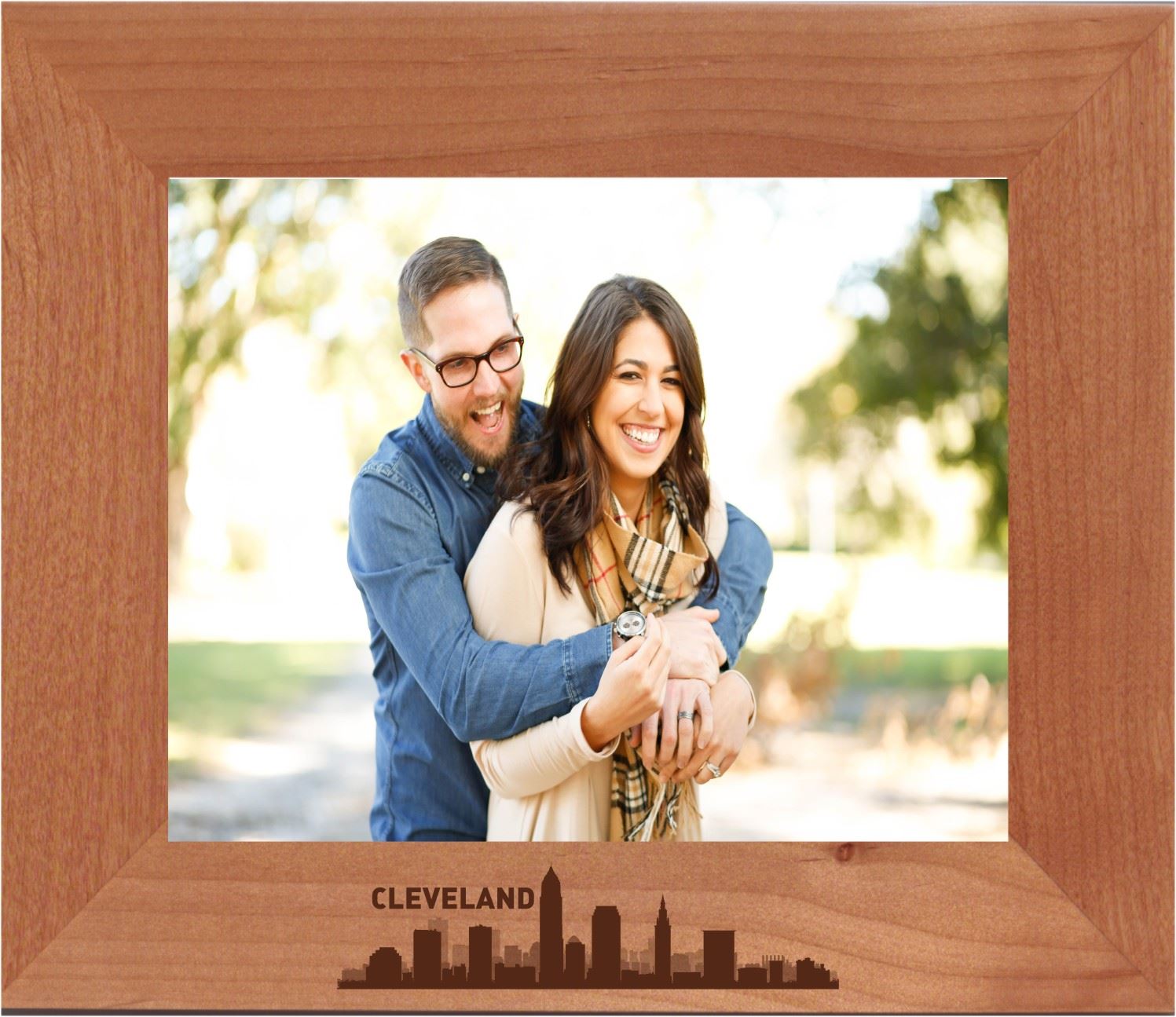 Cleveland, Ohio City Skyline Engraved Wood Photo Frame