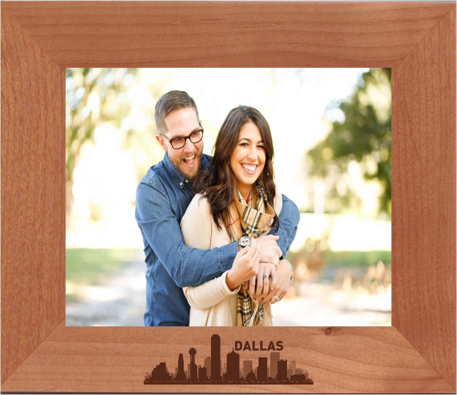Dallas, Texas City Skyline Engraved Wood Photo Frame