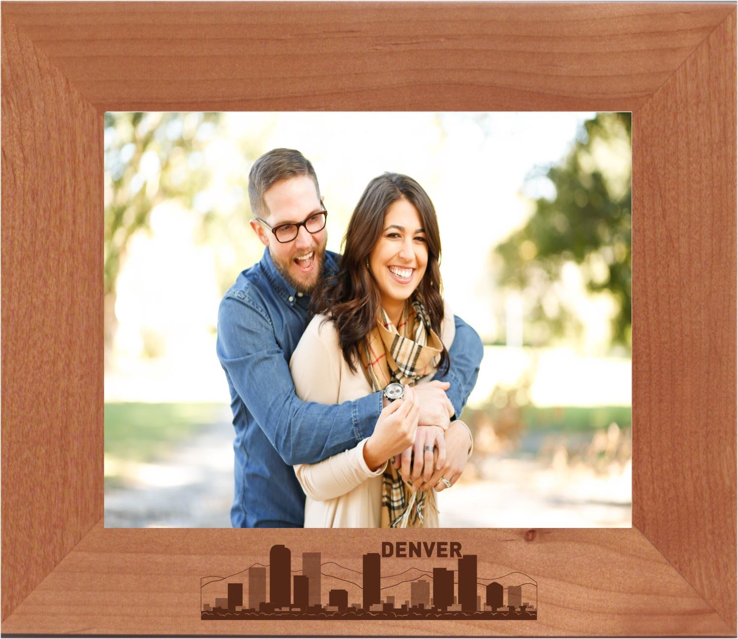 Denver, Colorado City Skyline Engraved Wood Photo Frame
