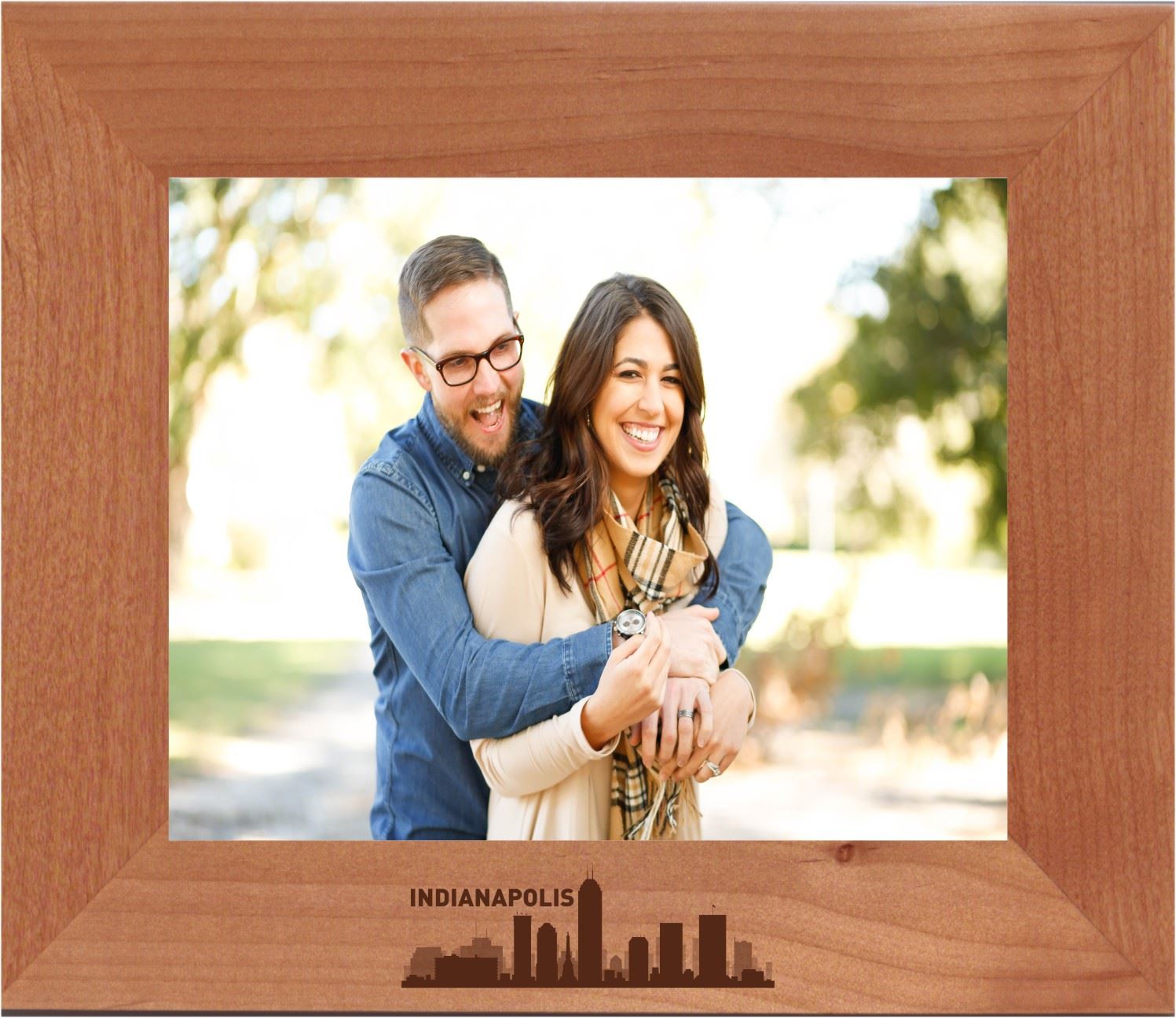 Indianapolis, Indiana City Skyline Engraved Wood Photo Frame