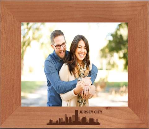 Jersey City, New Jersey City Skyline Engraved Wood Photo Frame
