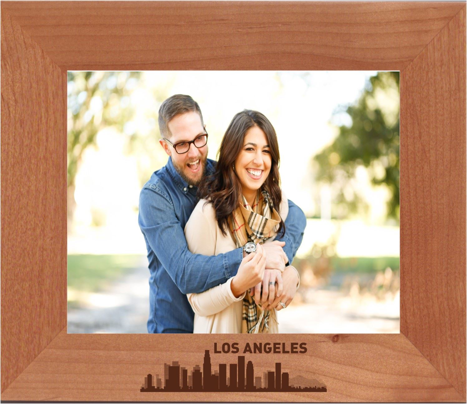 Los Angeles, California City Skyline Engraved Wood Photo Frame