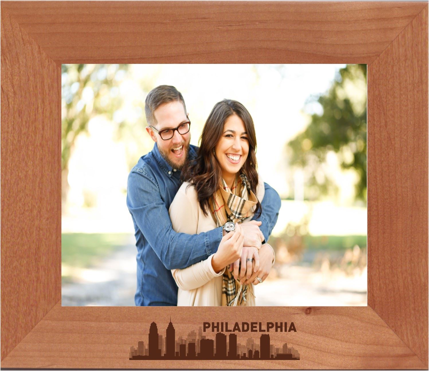 Philadelphia, Pennsylvania City Skyline Engraved Wood Photo Frame