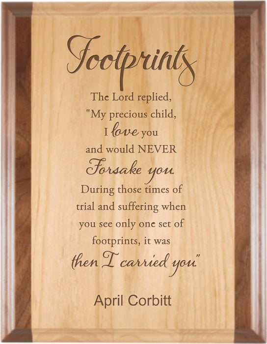Engraved Footprints Alder Plaque with Walnut Trim