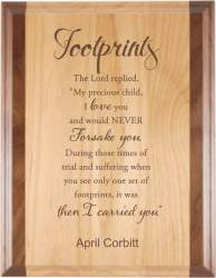 Engraved Footprints Alder Plaque with Walnut Trim
