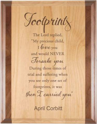 Engraved Footprints Alder Plaque with Walnut Trim