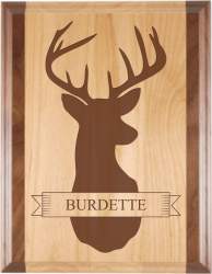 Engraved Deer Head Alder Plaque with Walnut Trim