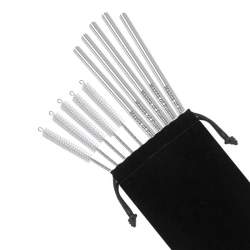 5 Stainless Steel Straws for Custom Logo, 5 Brushes Set with Pouch 8 1/2"