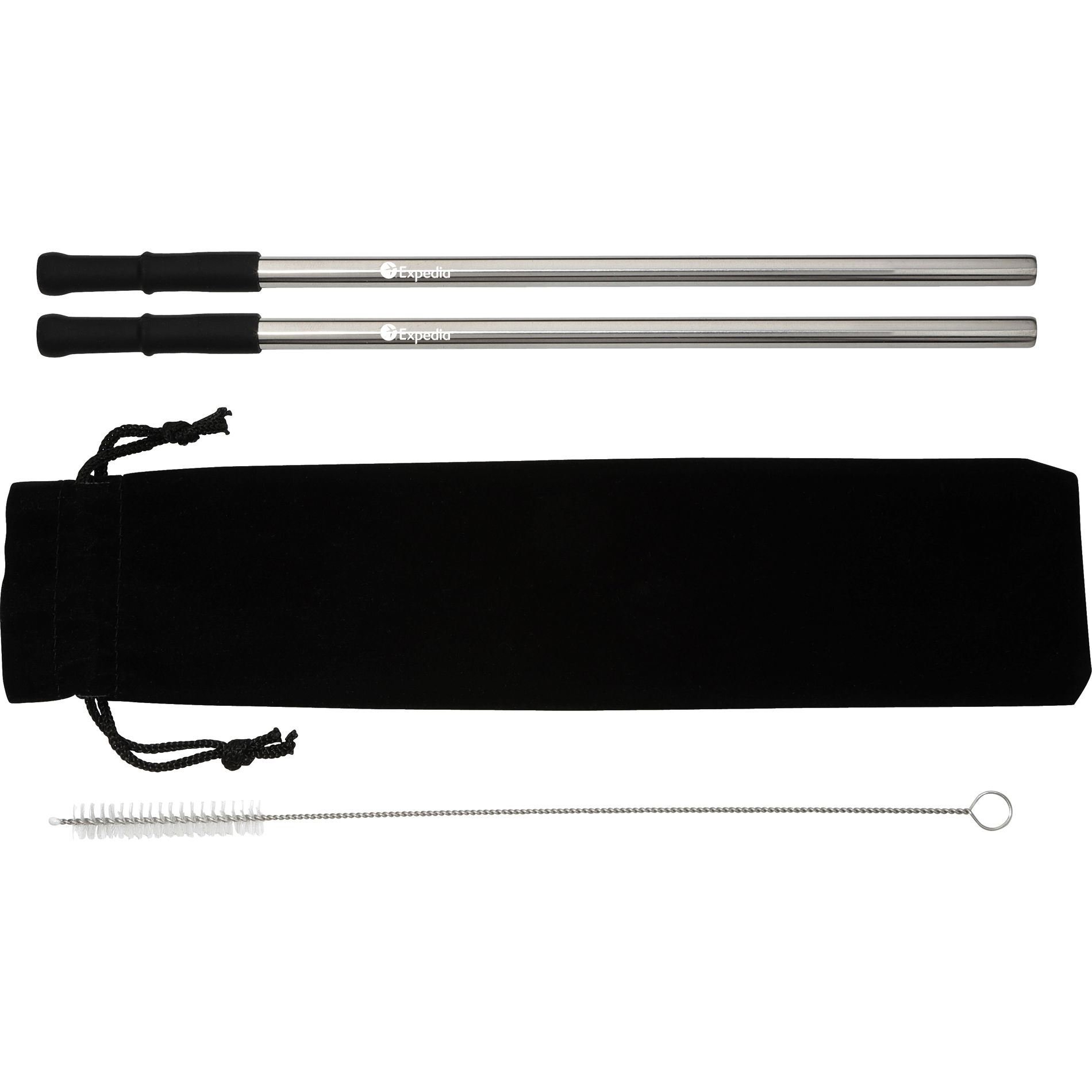 Custom Stainless Steel Straw Set with 2 Straws + Brush & Pouch 9.6"