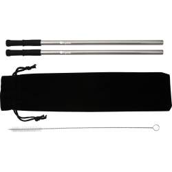 Custom Stainless Steel Straw Set with 2 Straws + Brush & Pouch 9.6"