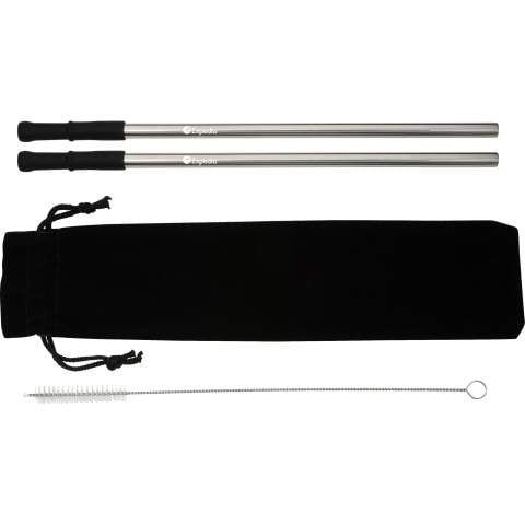 Custom Stainless Steel Straw Set with 2 Straws + Brush & Pouch 9.6"