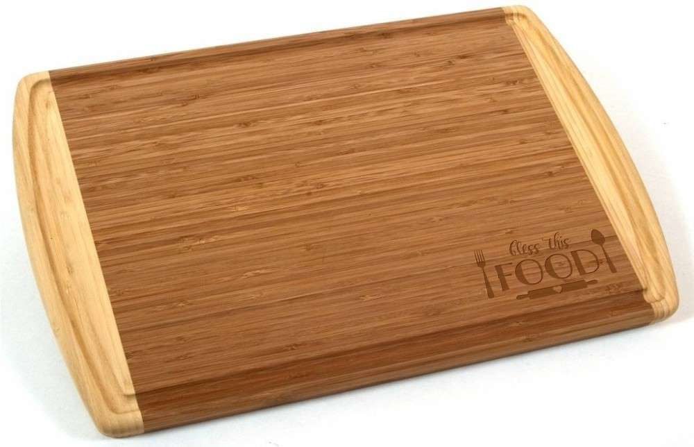Bless This Food Kona Engraved Cutting Board 18" by 12.5" Groove Flat Grain