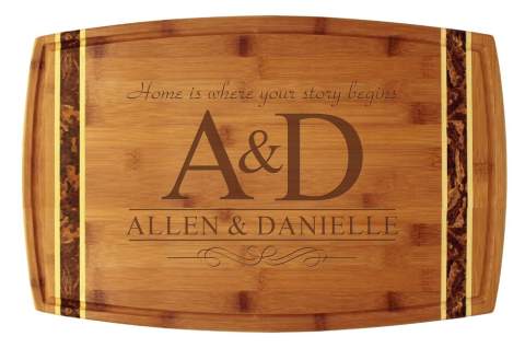 Monogrammed Home is Where Your Story Begins Bamboo Marbled Bamboo 18x11 3/4" Cutting Board