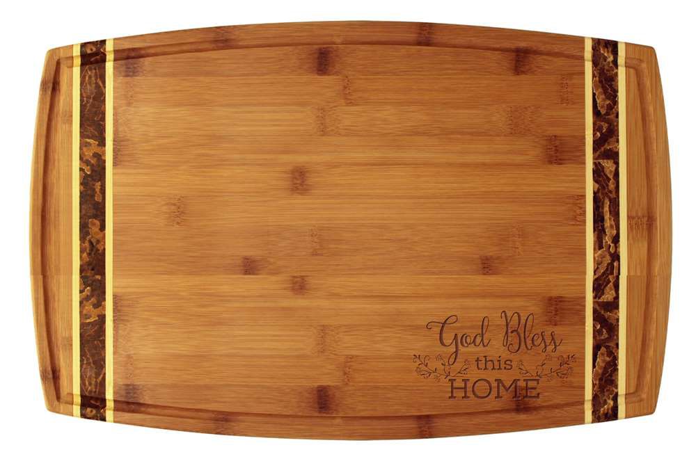 Custom Bamboo Marbled 18x11 God Bless This Home Cutting Board Lazer Designs