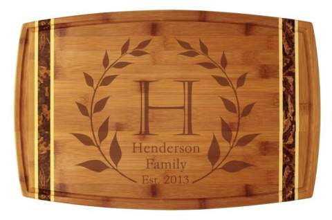 Laurel Wreath Monogram Totally Bamboo 18x11 3/4" Cutting Board