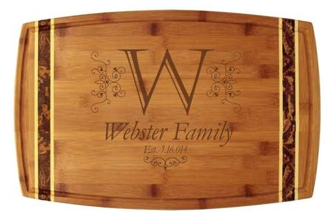 Ornate Monogram Totally Bamboo 18" x 11 3/4" Marbled Cutting Board