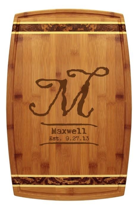 Rustic Monogram Totally Bamboo 18" x 11 3/4" Marbled Cutting Board