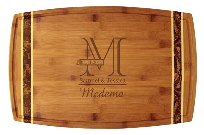 Outline Monogram Totally Bamboo 18" x 11 3/4" Marbled Cutting Board