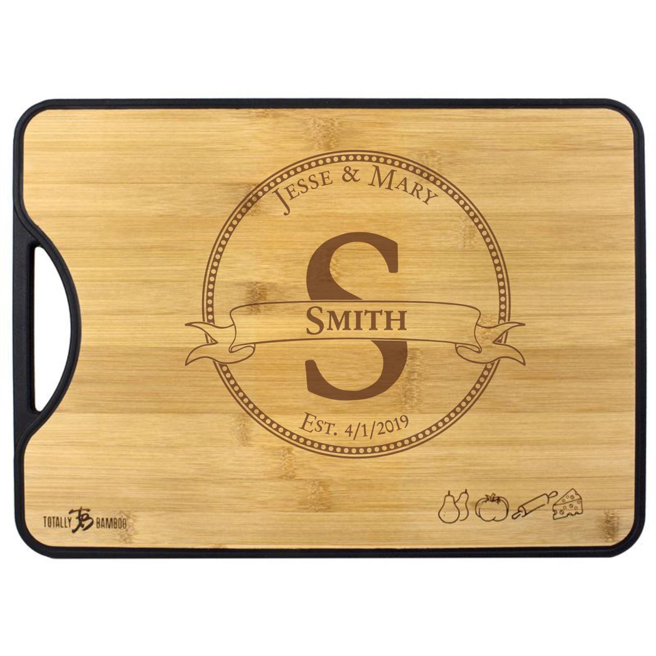 Circle Monogram Bamboo+Poly 2-in-1 Personalized Cutting Board 15x11"