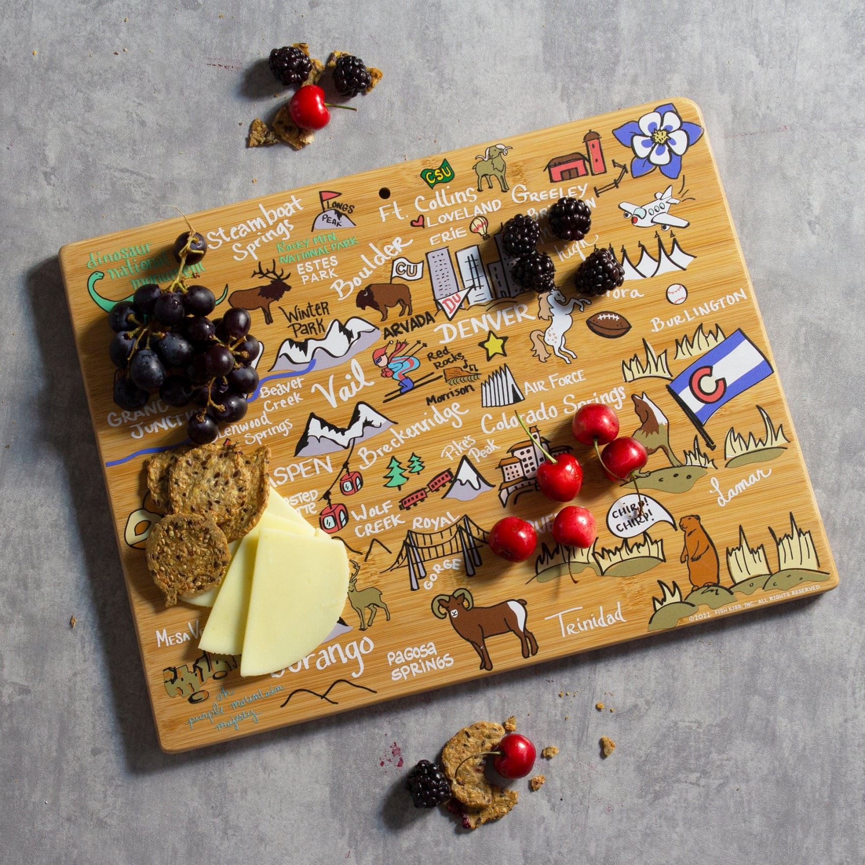 Laser Engaved Totally Bamboo Colorado Cutting Board with Artwork by Fish Kiss