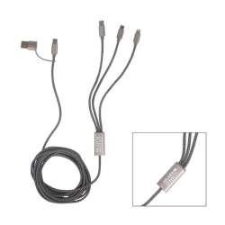 Personalized 9' RPET 5-in-1 Charging Cable, USB-A, 2x USB-C's, Micro USB, Lightning