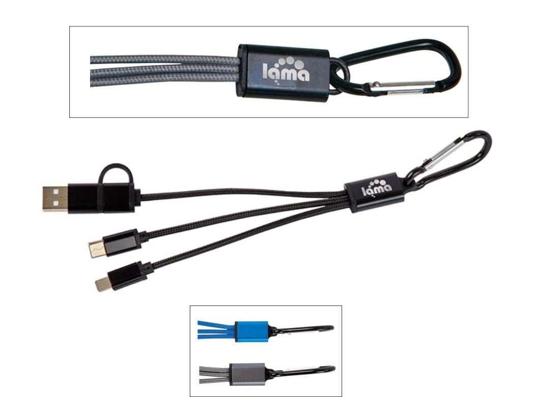 Engraved Libra 4-in-1 USB Charging Cable Set, USB-A, USB-C, Micro USB, Dual 5-pin Lightning