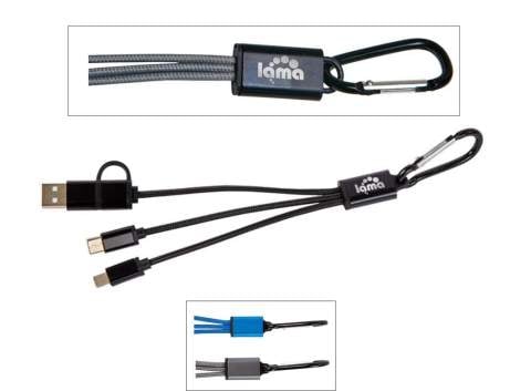 Engraved Libra 4-in-1 USB Charging Cable Set, USB-A, USB-C, Micro USB, Dual 5-pin Lightning