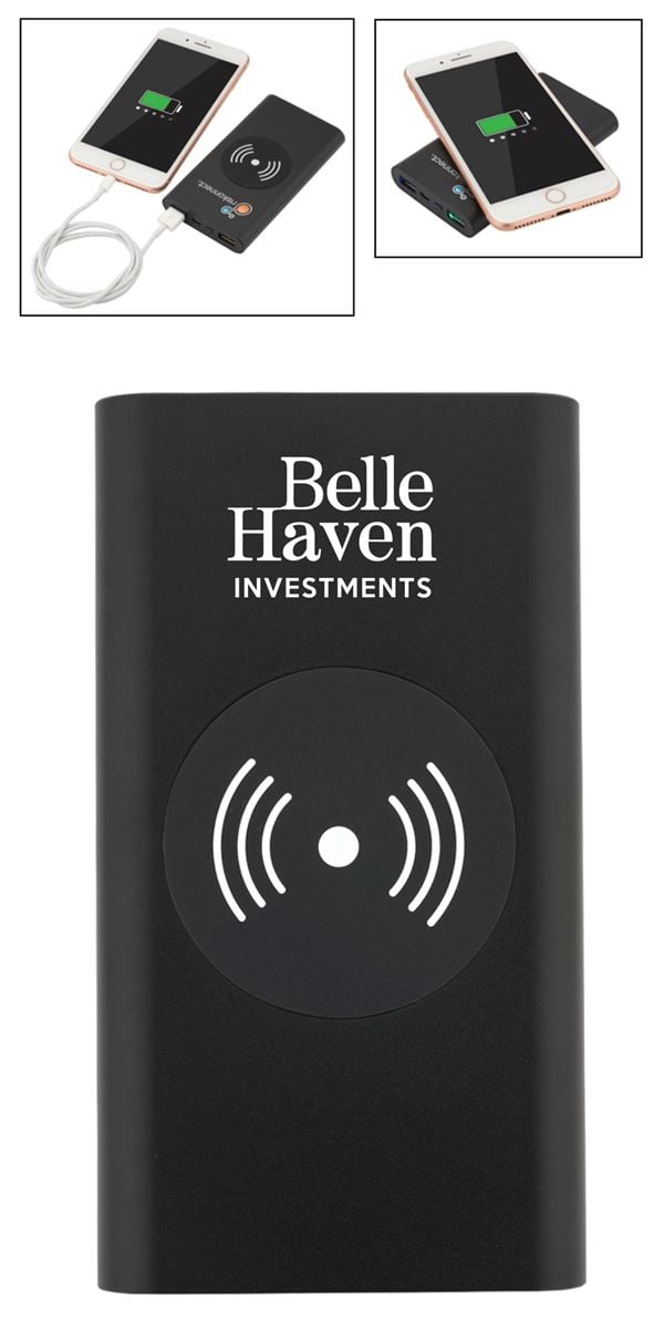 Tri-Way Wireless Personalized Power Bank, UL Certified, 10,000mAh