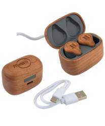 Engraved Cherry Wood Print Wireless Earbuds and Charger Case