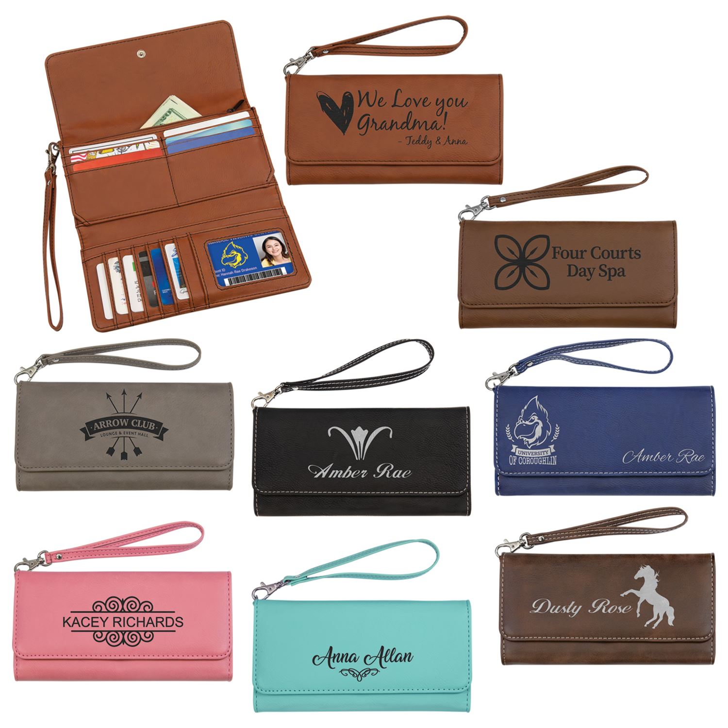 Laser Engraved Faux Leather Ladies Wallet with Strap