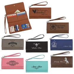 Laser Engraved Faux Leather Ladies Wallet with Strap