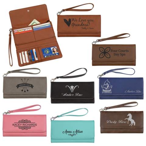 Laser Engraved Faux Leather Ladies Wallet with Strap