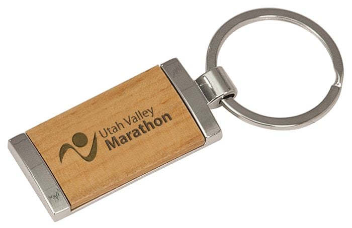 Engraved Rectangular Maple & Metal Key Chain