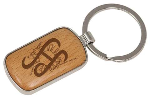 Engraved Rounded Rectangular Maple & Metal Key Chain